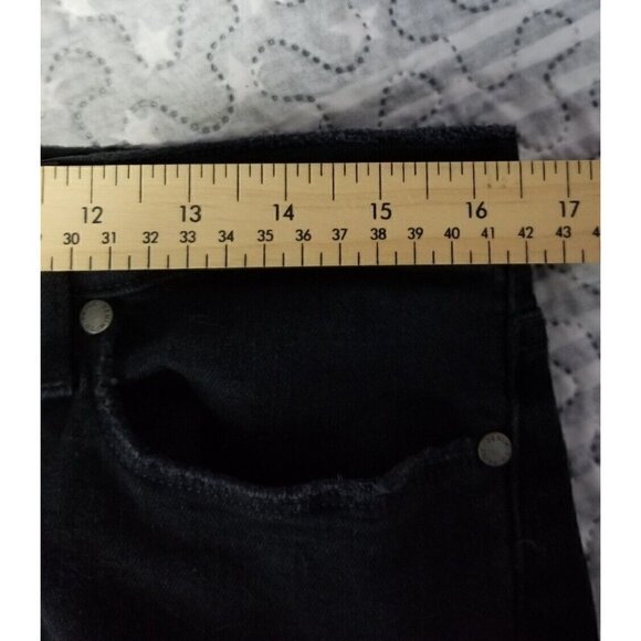 PAIGE JACQUELINE STRAIGHT BLACK JEANS SIZE 32 RAW FRAYED HEM STRETCH - Picture 5 of 10